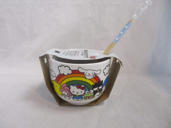 Sanrio Hello Kitty And Friends Rainbow Ceramic Ramen Rice Bowl W/ Chopsticks