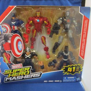 Marvel Super Hero Mashers Captain America, Iron Man, Black Panther, Marvel's War Machine,and Marvel's Crossbones.